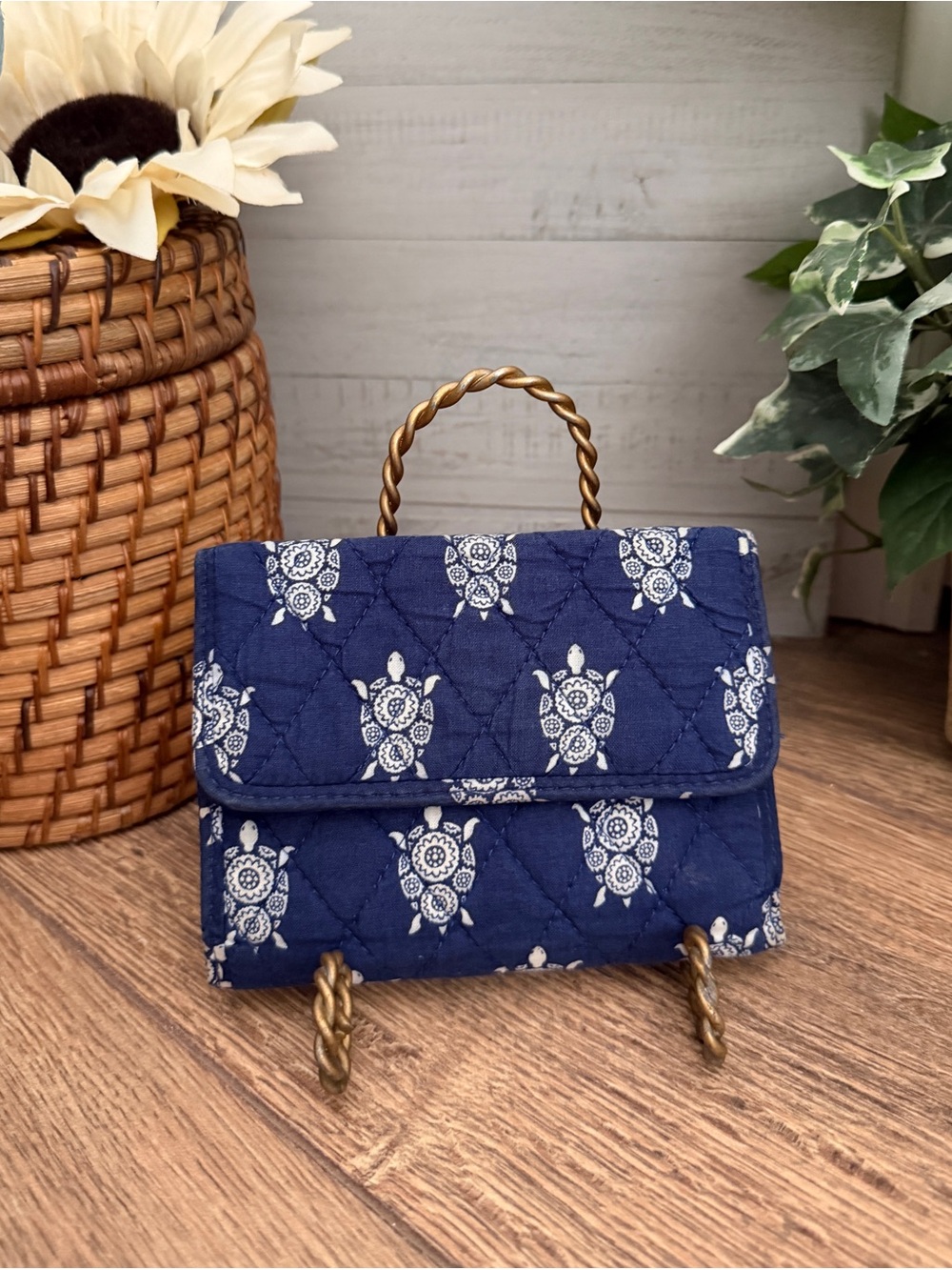 Vera Bradley Euro Navy & White Sea Turtle Quilted Wallet